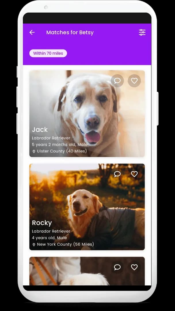 Browse matches screen